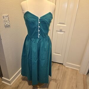 1950's Chic Teal Midi Dress with Hidden Pockets
